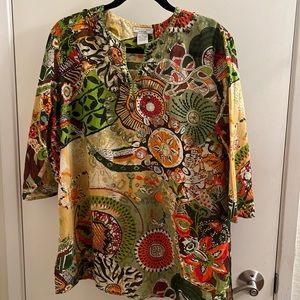 Gabriella Rossi by Andre Smith beaded Floral Multicolored Tunic Top Size L